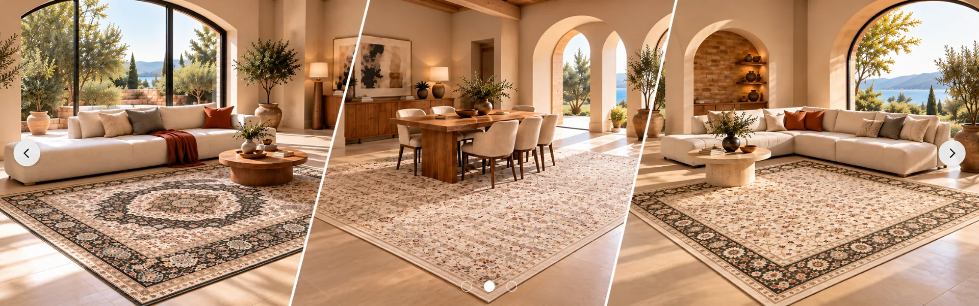 Tapis orientaux et méditerranéens dans des salons lumineux - Destock Tapis