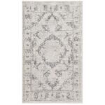Tapis MELIS Crème Gris 458 à motif médaillon vintage, vue à plat sur fond blanc