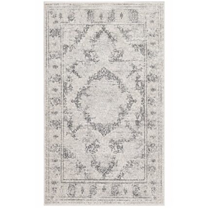 Tapis MELIS Crème Gris 458 à motif médaillon vintage, vue à plat sur fond blanc