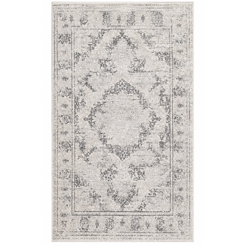 Tapis MELIS Crème Gris 458 Tapis MELIS Crème Gris 458 à motif médaillon vintage, vue à plat sur fond blanc